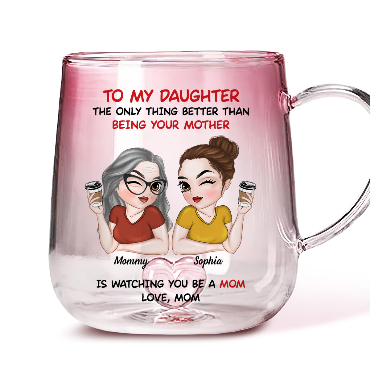 To My Daughter Happy Mother Day - Personalized Custom Pink Gradient Glass Mug