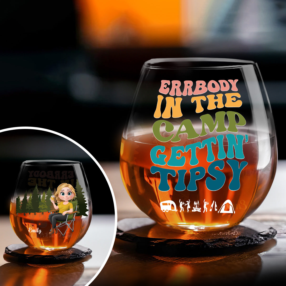Tipsy Campers Happy Memories Made  - Personalized Custom Wine Glass