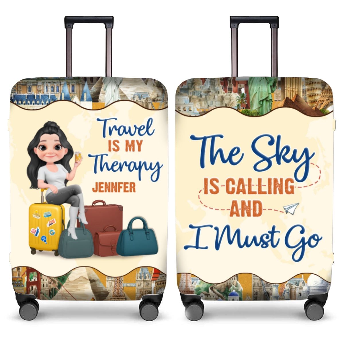 Travel Is My Therapy Cartoonize - Personalized Custom Luggage Cover