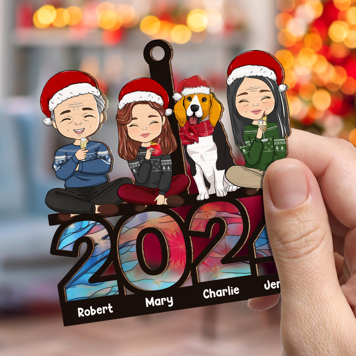 Family Sitting 2024 - Personalized Custom Suncatcher Ornament