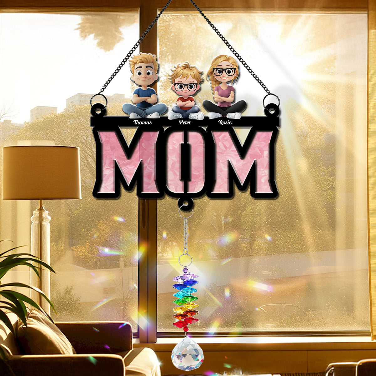 Mother Is Our Sunshine - Personalized Custom Suncatcher With Crystal Rainbow Charm