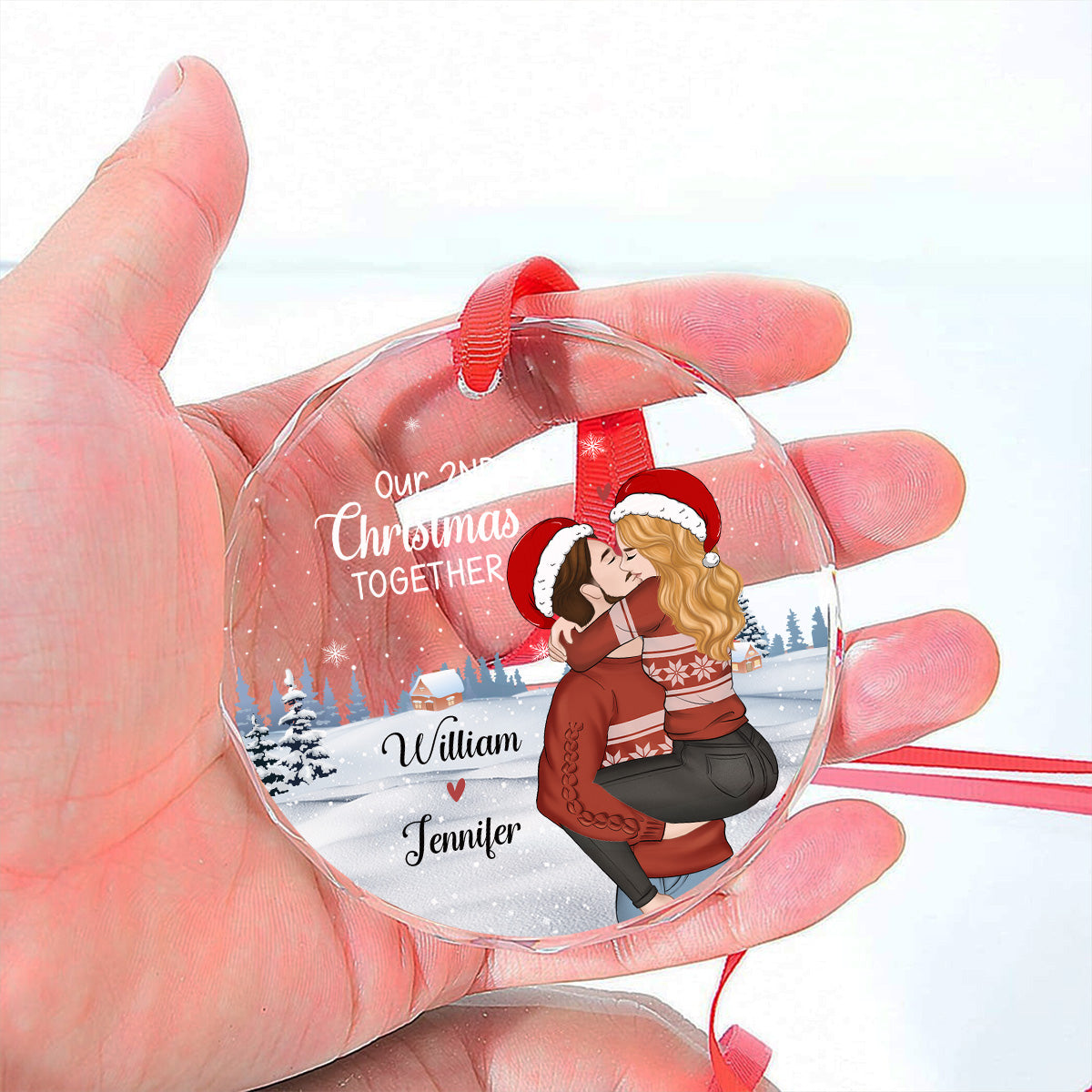 Christmas Together Couple - Personalized Custom Glass Ornament