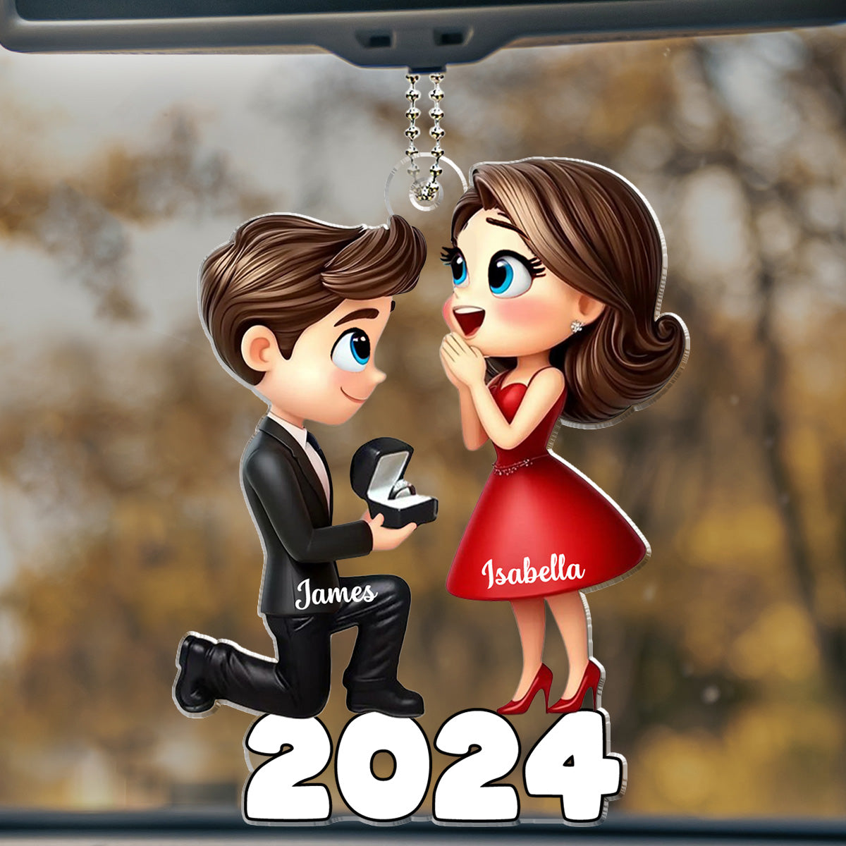 Newly Engaged - Personalized Custom Car Ornament