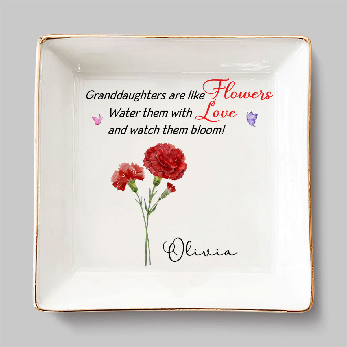 Granddaughters Are Like Flowers - Personalized Custom Jewelry Dish