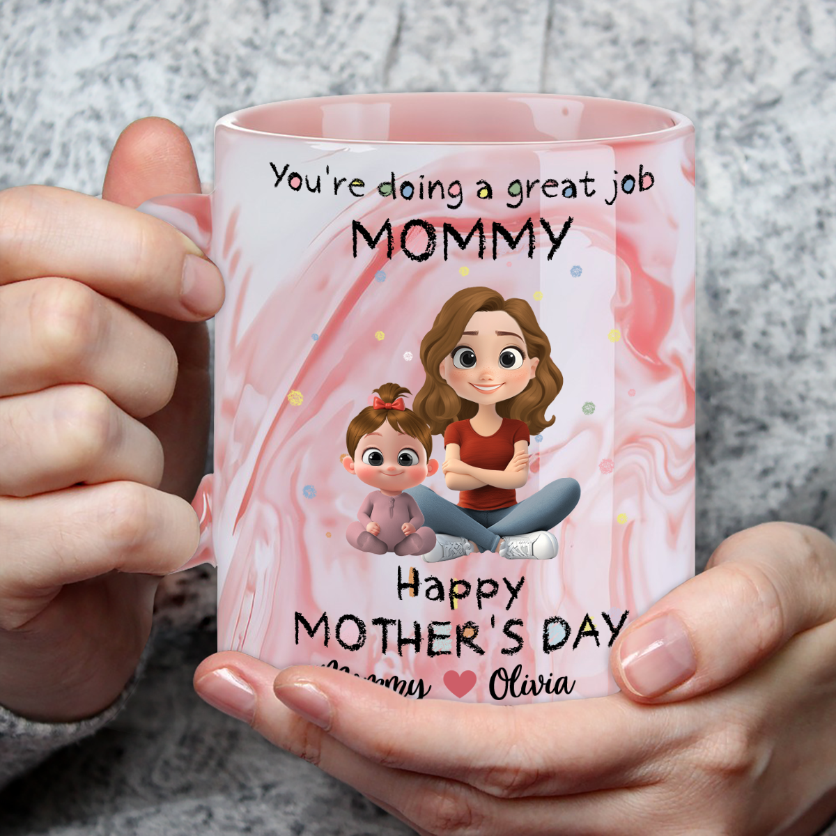 To My Mommy - Personalized Custom Pink Marble Mug