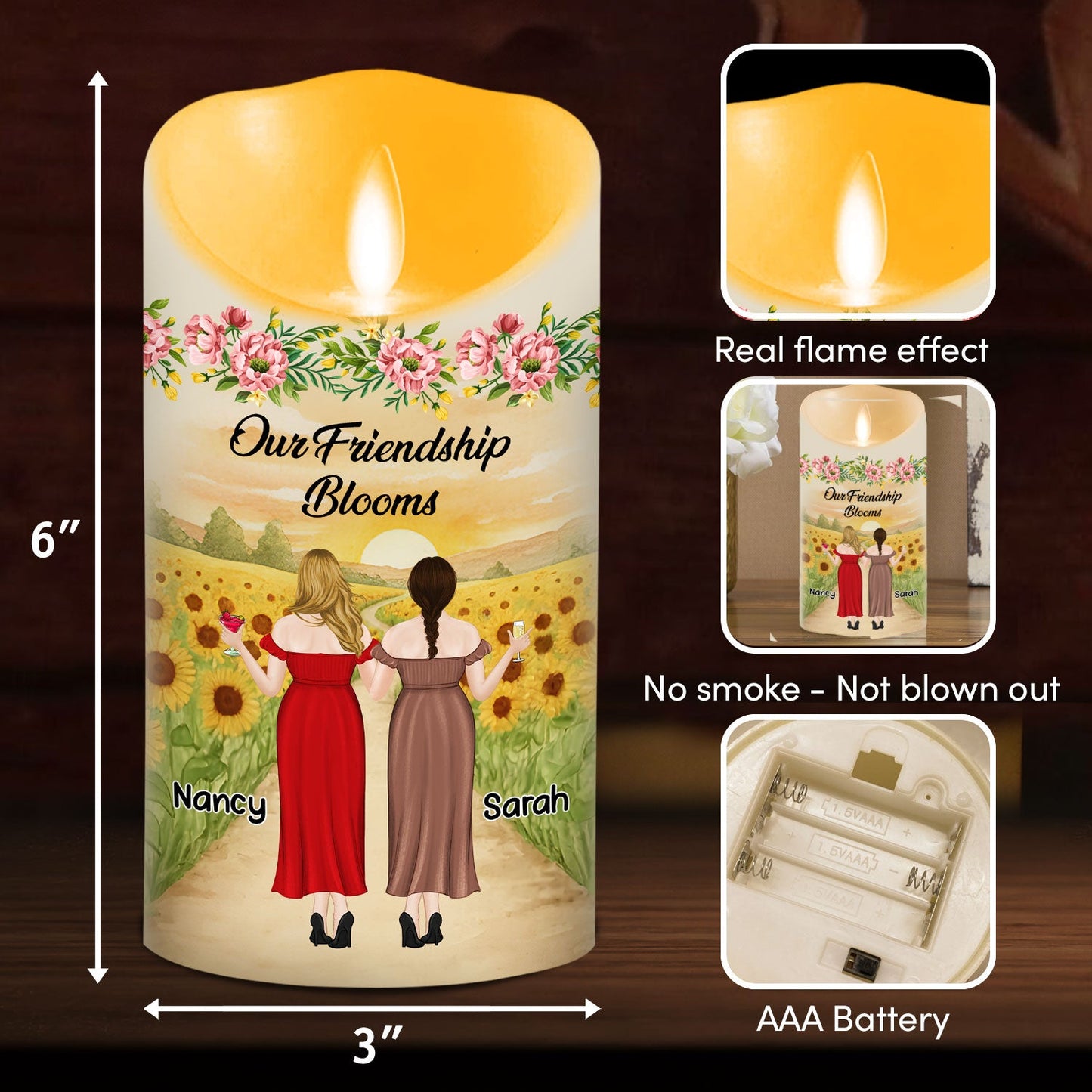Wildflower Friendship - Personalized Custom LED Candle