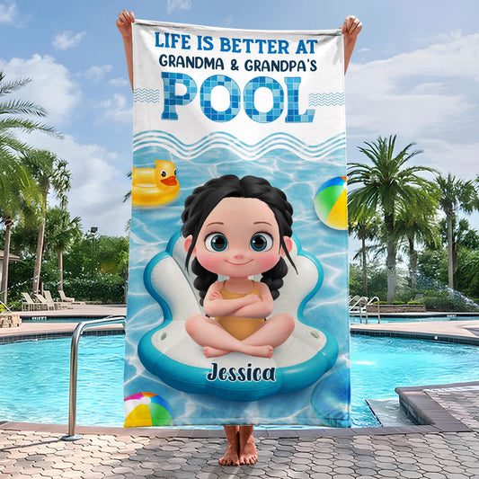 Better At Grandma Pool - Personalized Custom Beach Towel