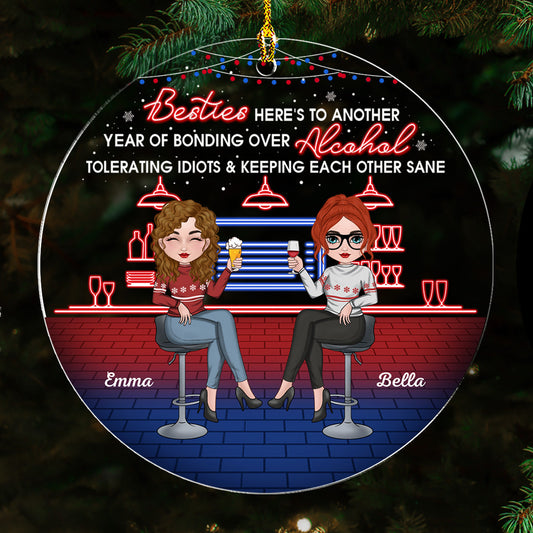 Bonding Over Alcohol Christmas Besties - Personalized Custom Acrylic Ornament