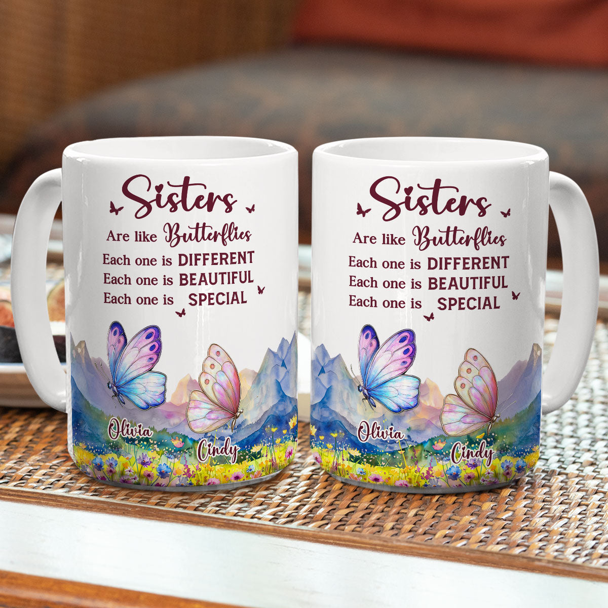 Sisters Are Like Butterflies - Personalized Custom Coffee Mug
