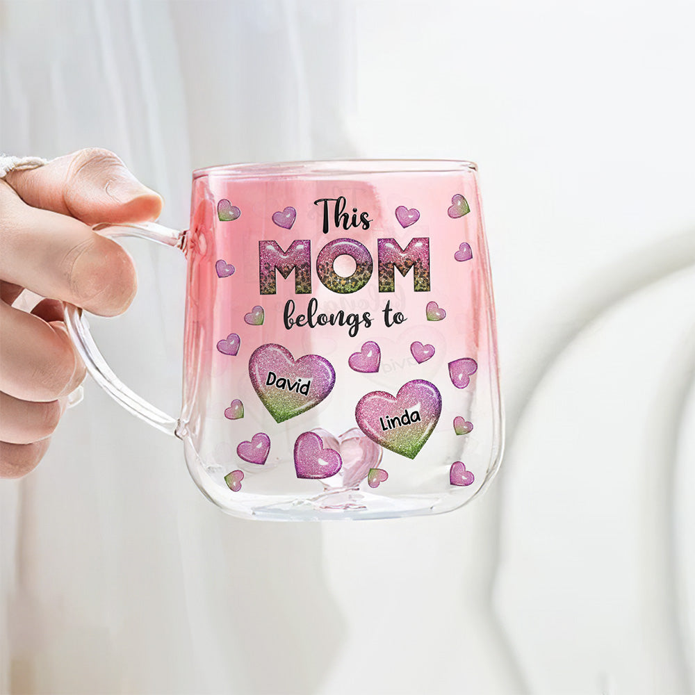 This Mom Belongs To - Personalized Custom Pink Gradient Glass Mug