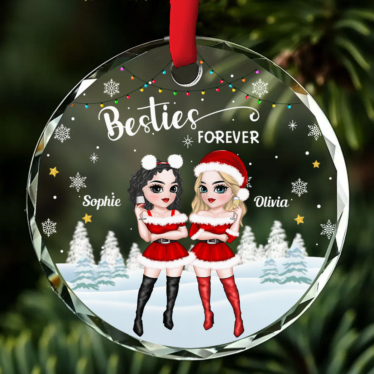 Besties Forever Version 2 - Personalized Custom Glass Ornament