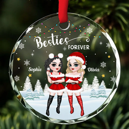 Besties Forever Version 2 - Personalized Custom Glass Ornament