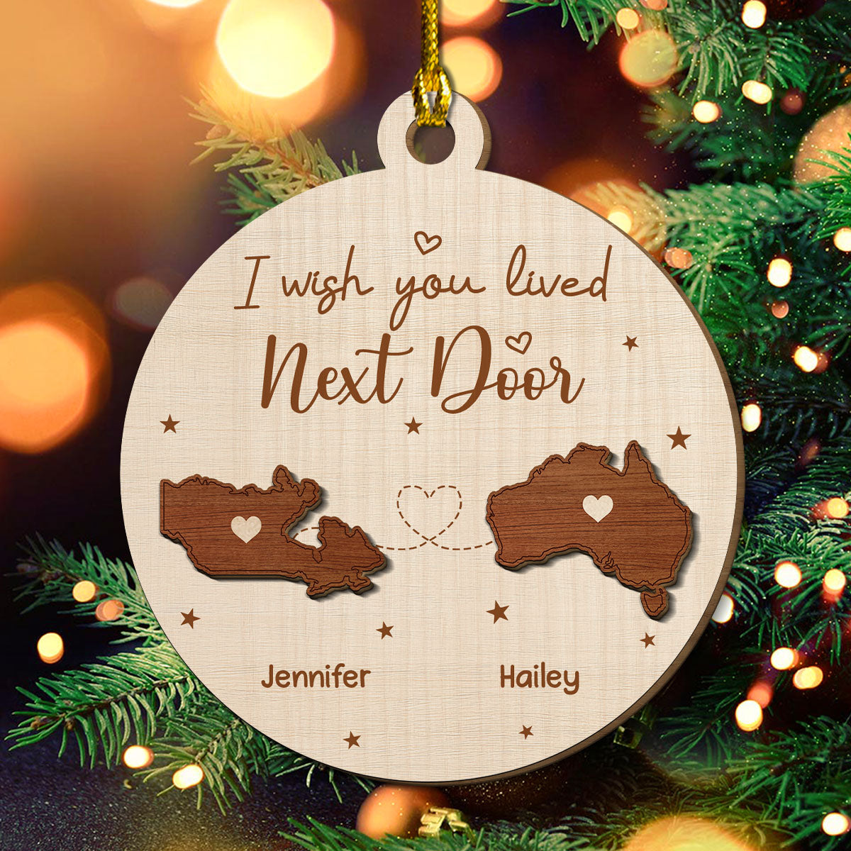 I Wish We Lived Close International - Personalized Custom Freeshape 2-Layered Wood Ornament