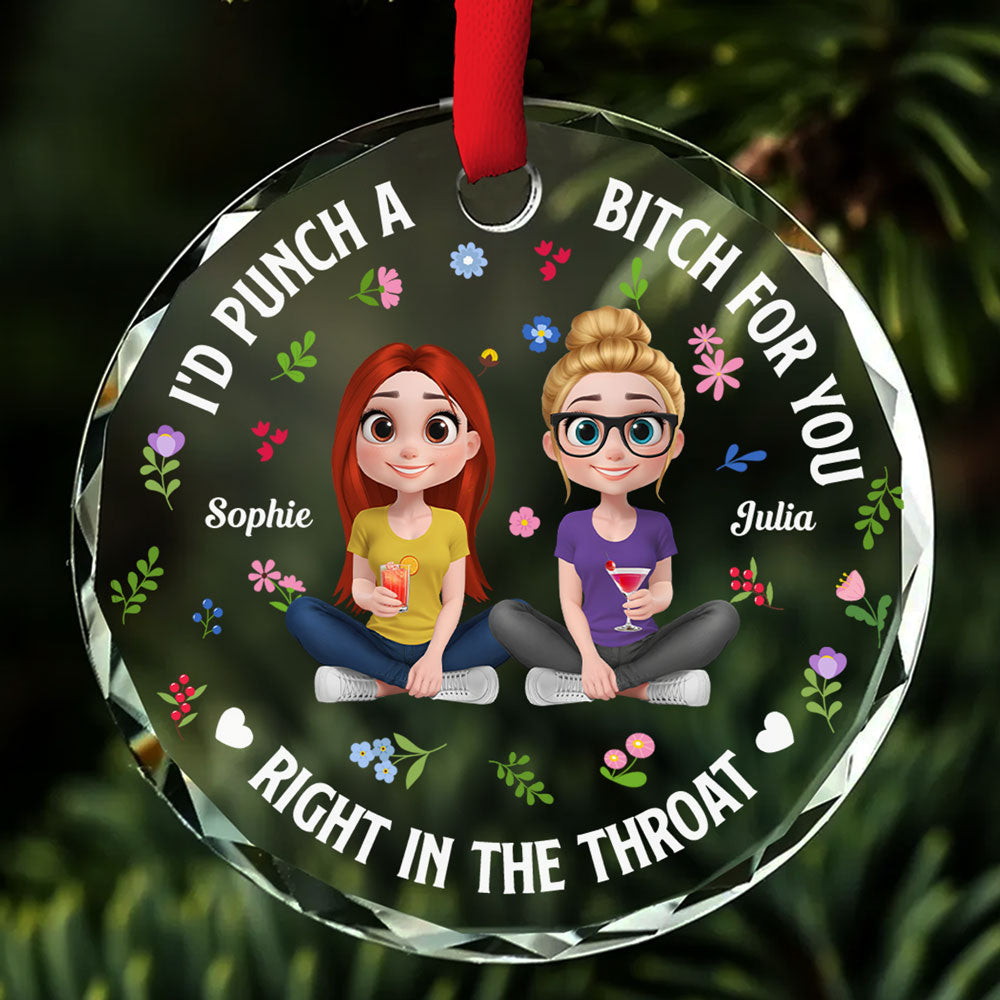 Punch Bitch Besties Cartoonize - Personalized Custom Glass Ornament