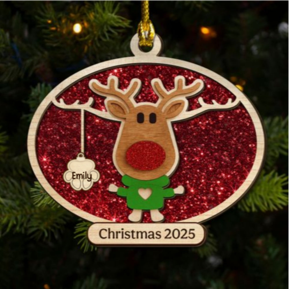 Christmas Reindeer Family Forever - Personalized Custom 2-layered Wood Ornament