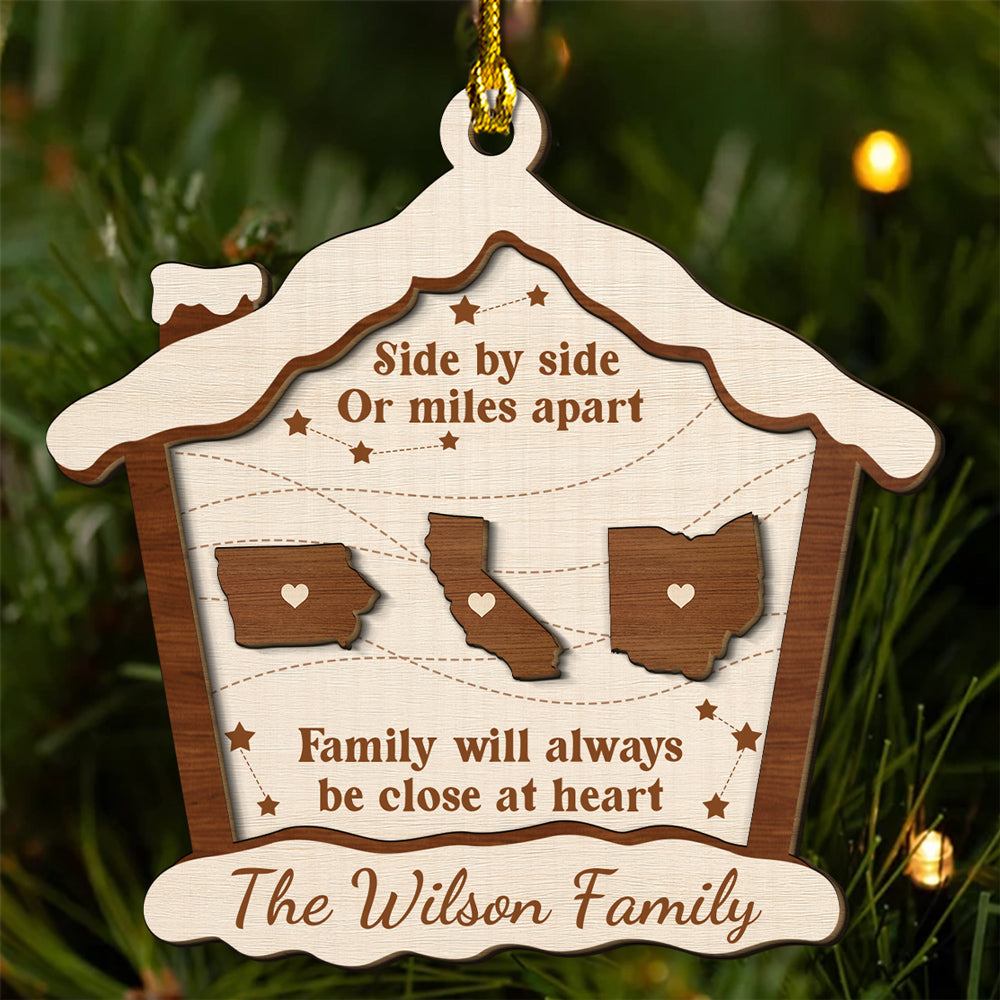 Side By Side Or Miles Apart - Personalized Custom Freeshape 2-Layered Wood Ornament