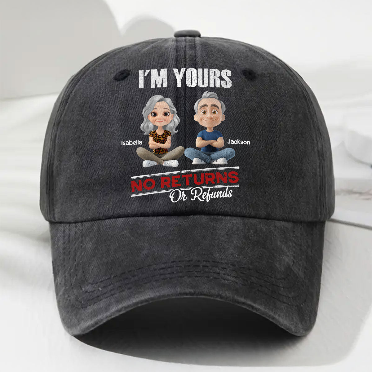 No Refunds - Personalized Custom Vintage Washed Denim Cap