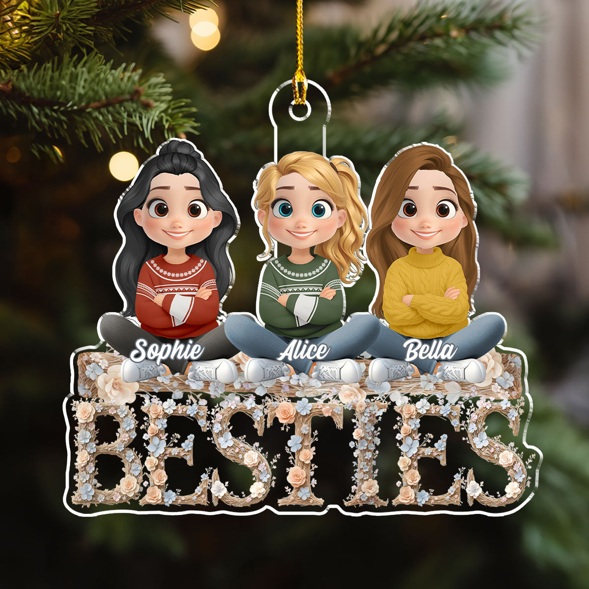 Bestie Sister Flower - Personalized Custom Acrylic Ornament