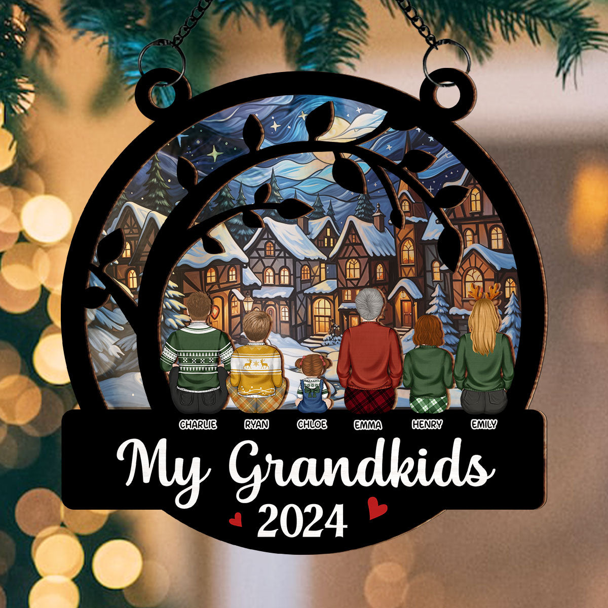 Cute Grandkids Christmas - Personalized Custom Suncatcher Ornament