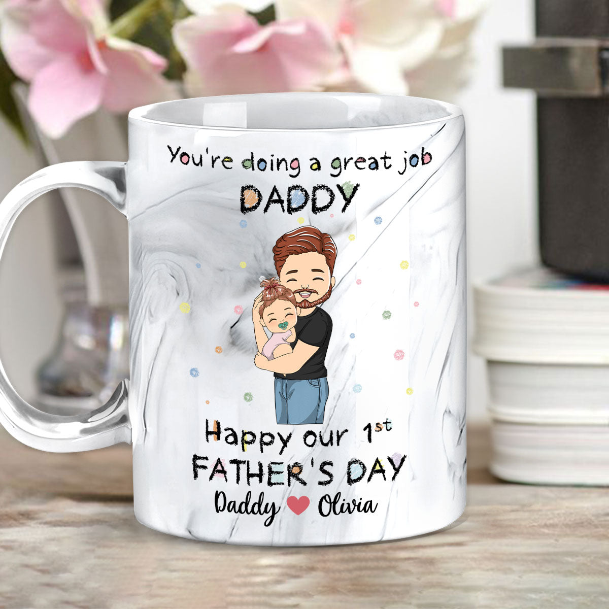 You Are Doing A Great Job Dad - Personalized Custom Grey Marble Mug