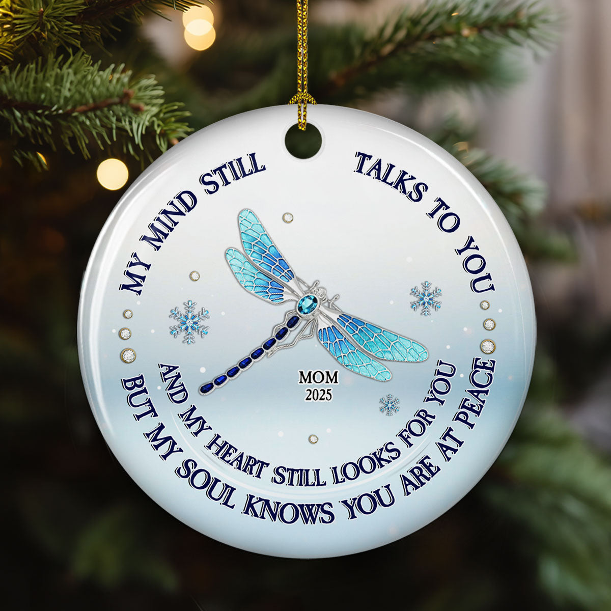 My Mind My Heart My Soul Blue Crystal - Personalized Custom Ceramic Ornament