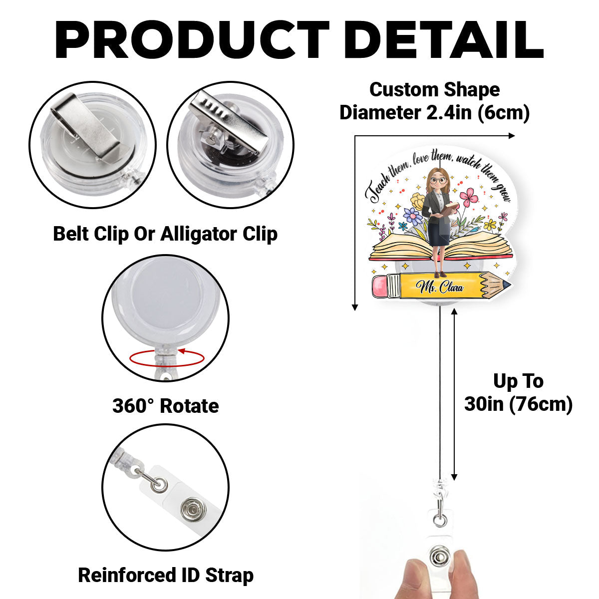 Teach Them Watch Them Grow - Personalized Custom Acrylic Badge Reel