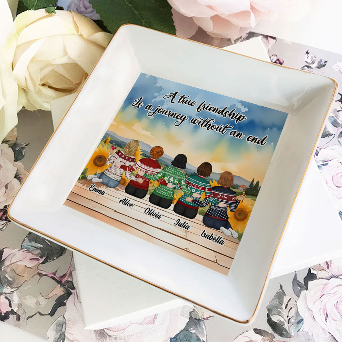 A True Friendship Is A Journey Without An End - Personalized Custom Jewelry Dish
