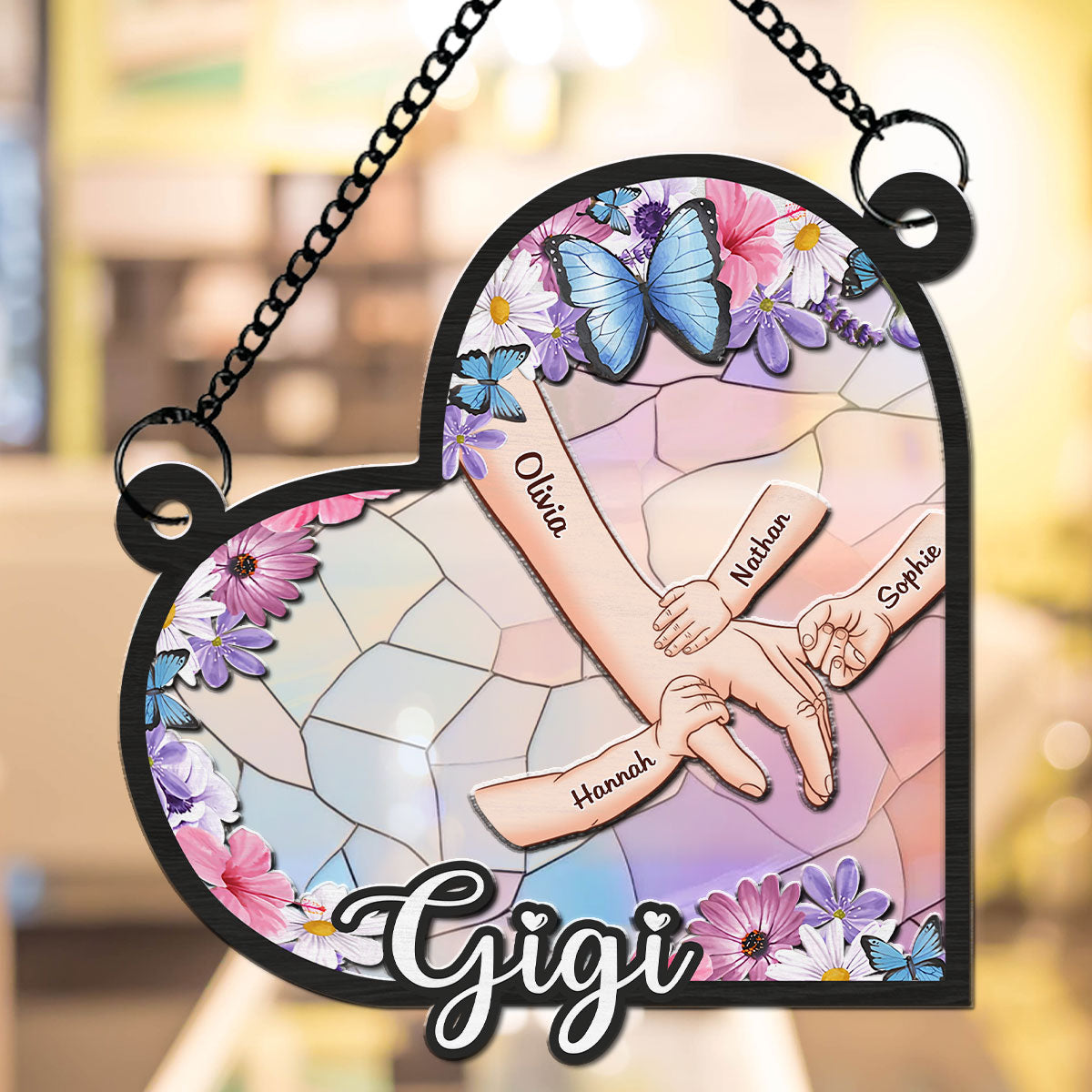 Grandma Mom Holding Hands - Personalized Custom Suncatcher