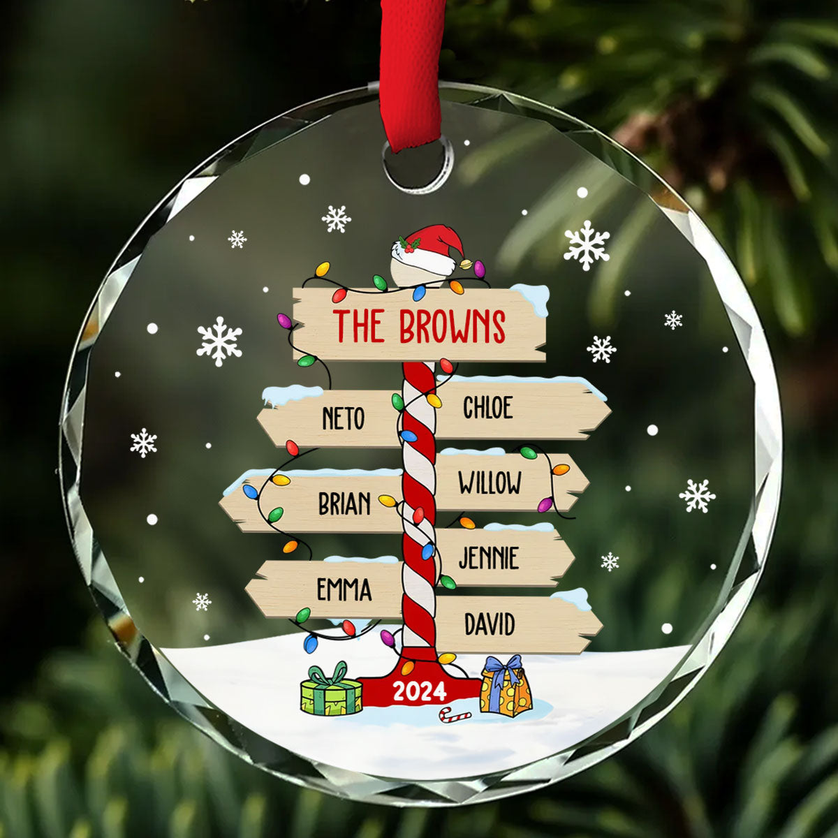 Family Sign Version 1 - Personalized Custom Glass Ornament