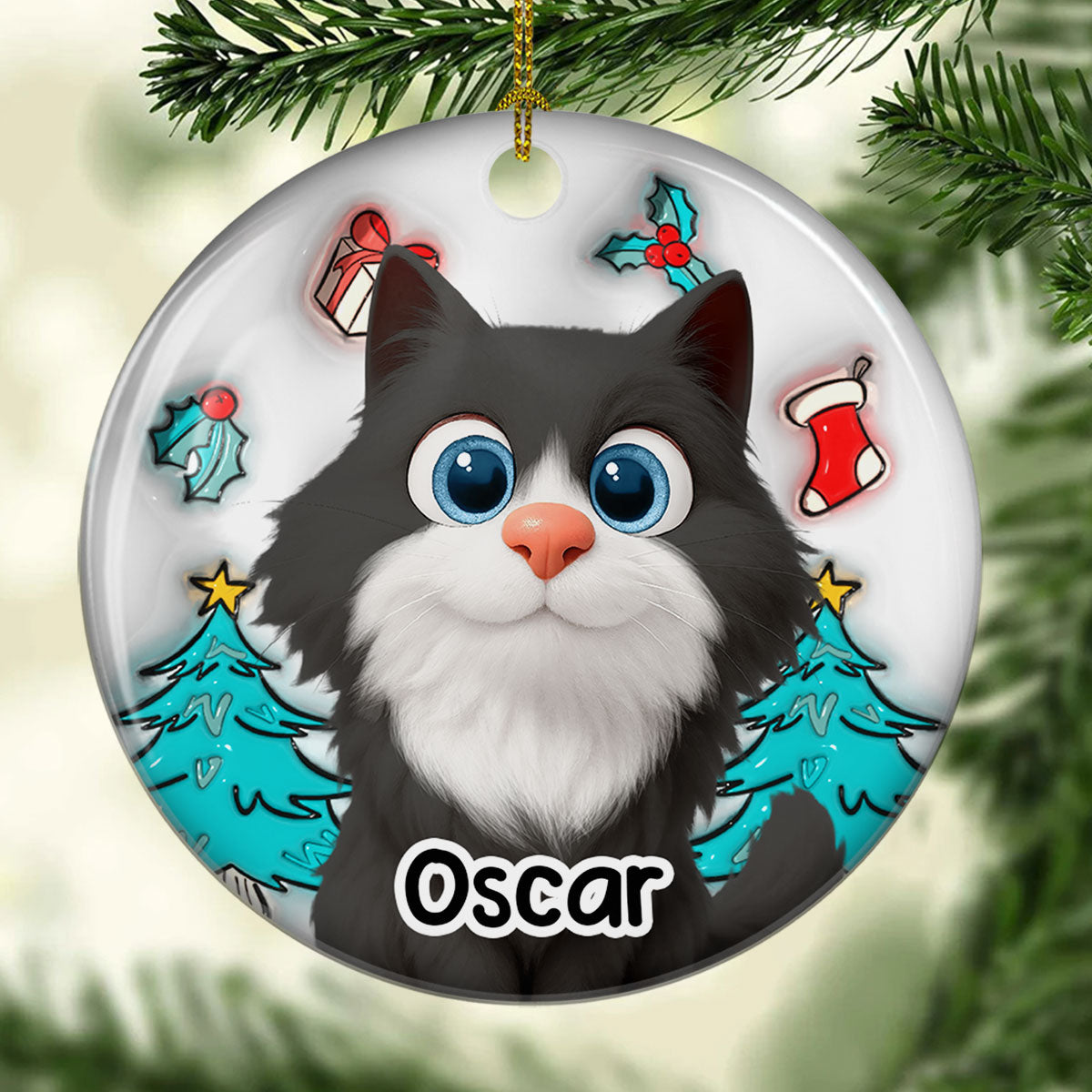 Cat Is Santa - Personalized Custom 3D Inflated Effect Ceramic Ornament