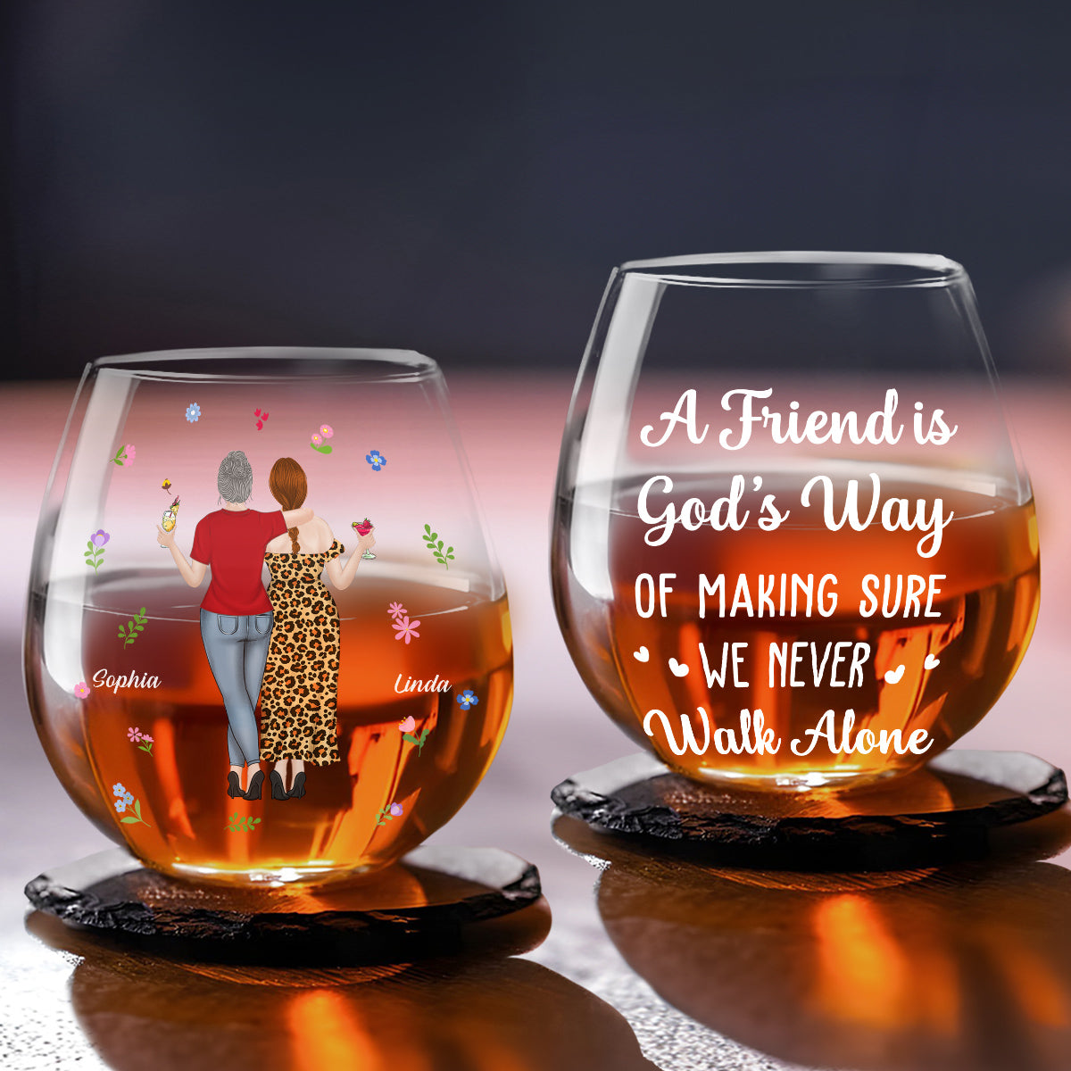 We Never Walk Alone - Personalized Custom Wine Glass