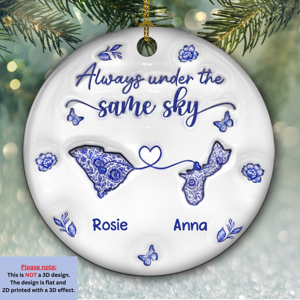 Long Distance Friendship Toile De Jouy - Personalized Custom 3D Inflated Effect Ceramic Ornament