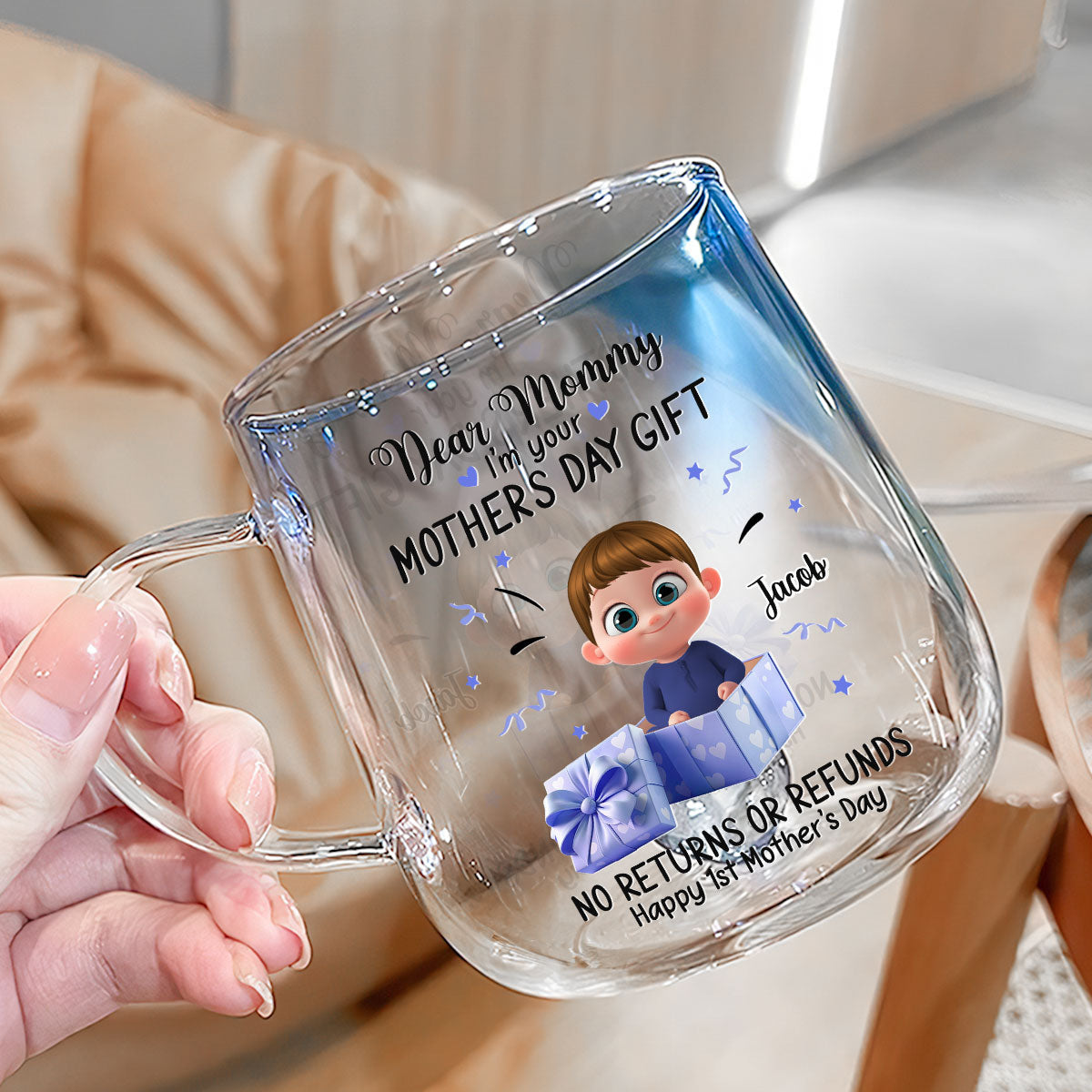 Dear Mommy I Am Your Gift - Personalized Custom Blue Gradient Glass Mug