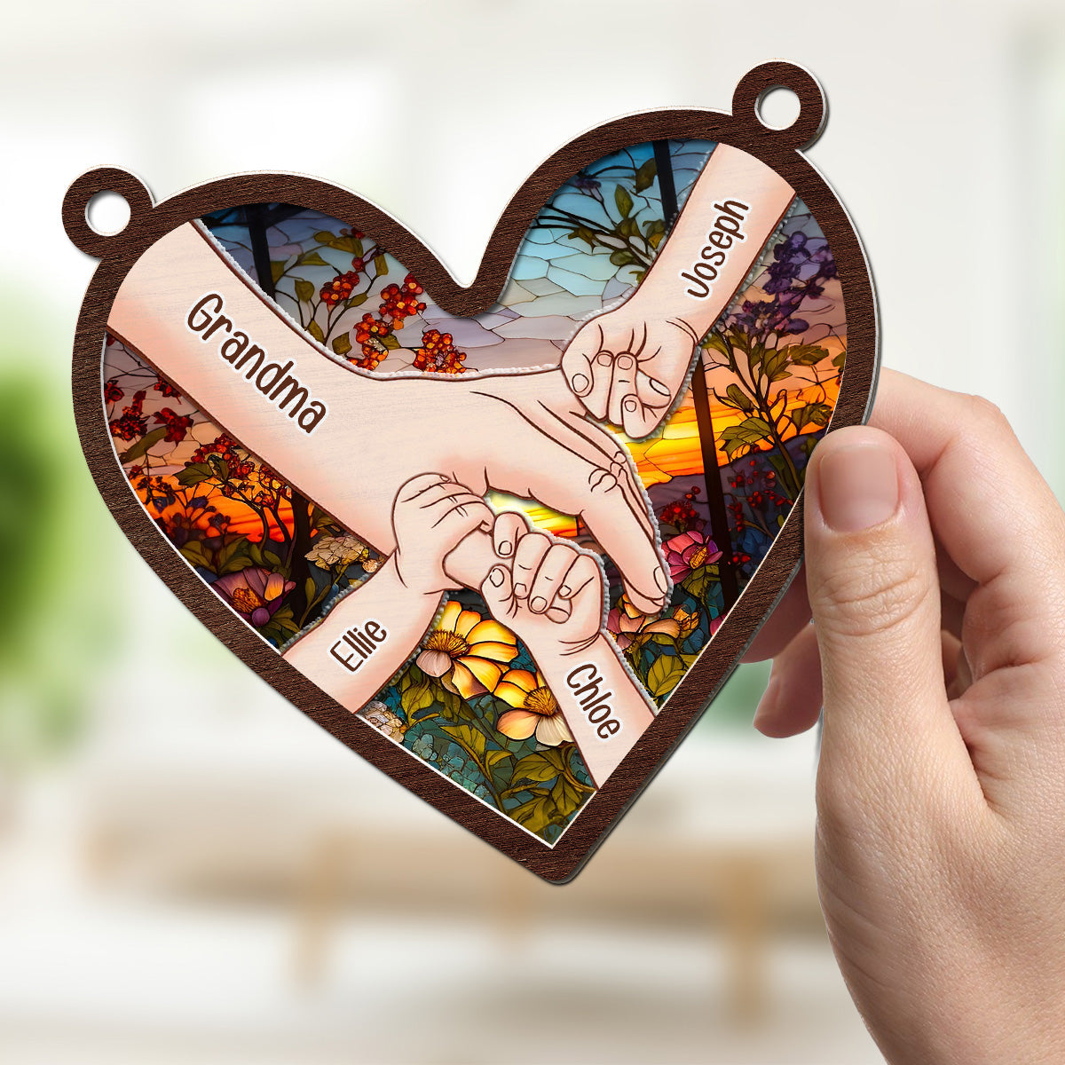 Hold Hands And Hearts - Personalized Custom Suncatcher