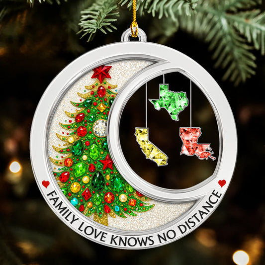 Family Love Knows No Distance Crystal - Personalized Custom Acrylic Ornament