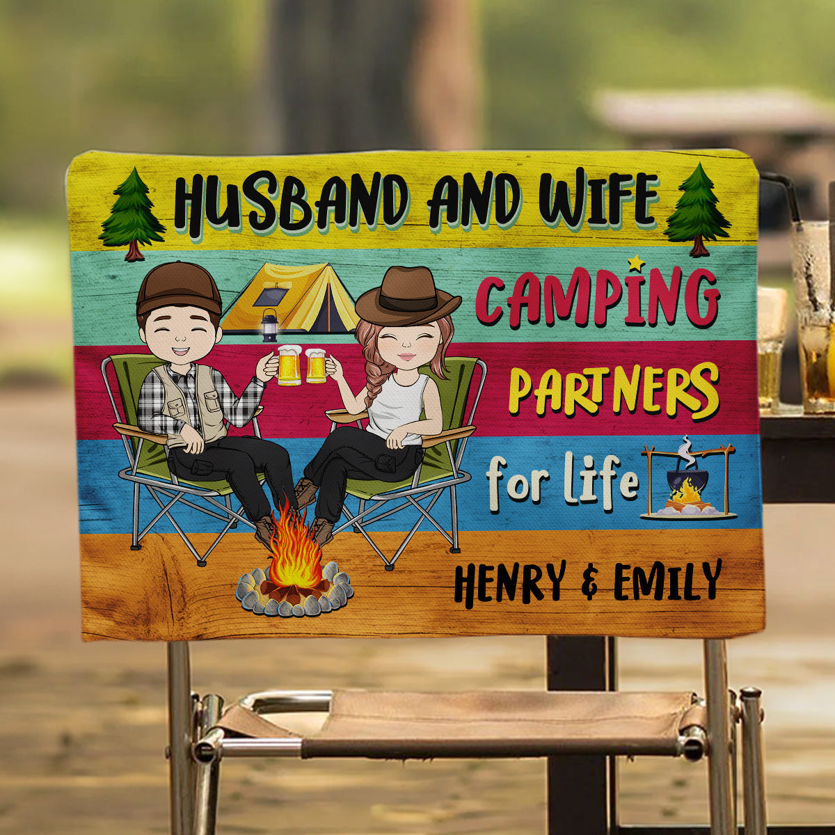 Husband And Wife Camping Partners - Personalized Custom Camping Chair Cover