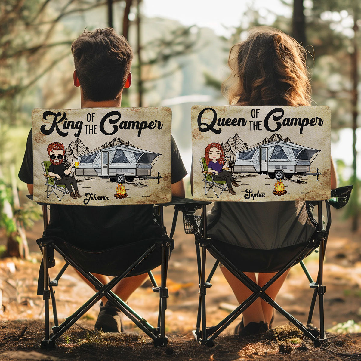 King Queen Of The Camper -  Personalized Custom Camping Chair Cover