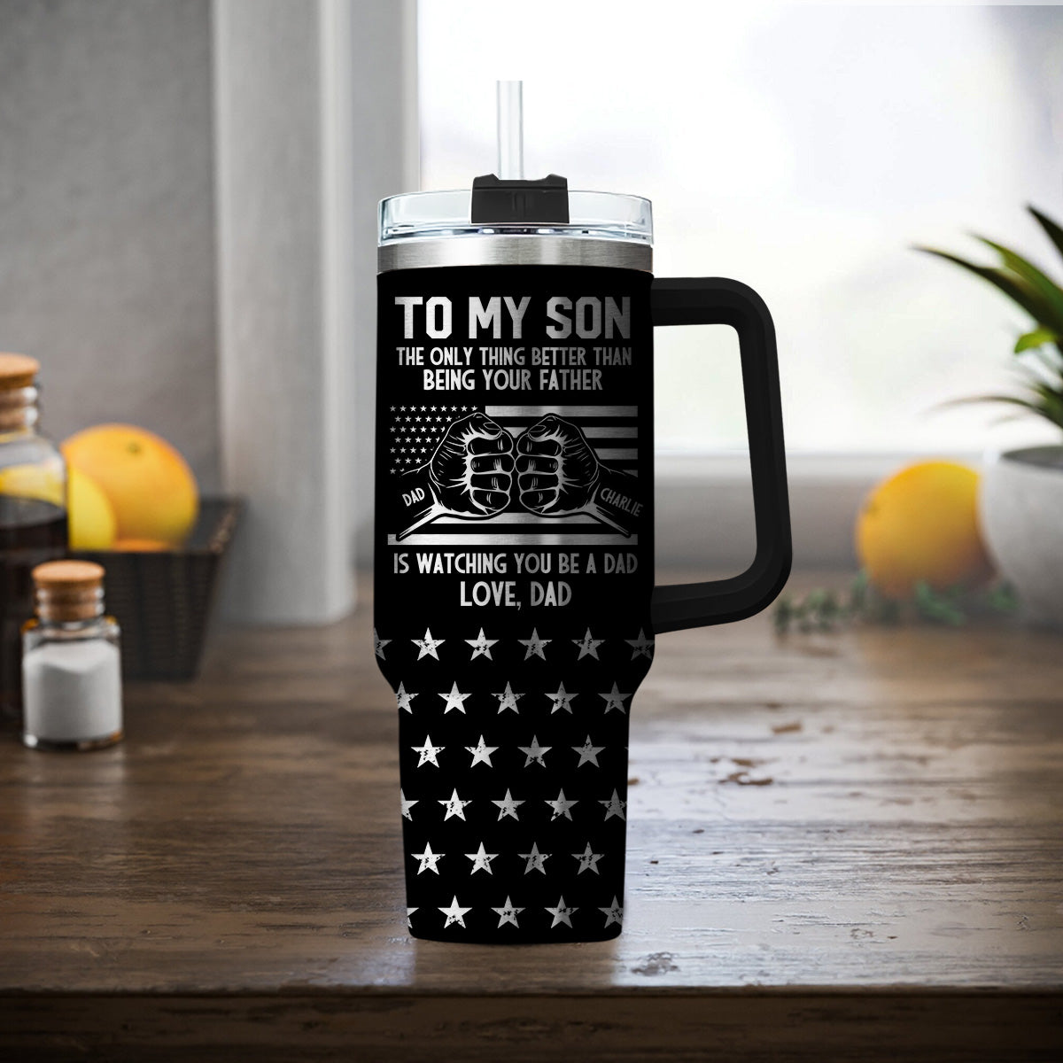 To My Son - Personalized Custom Engraved 40oz Tumbler With Handle
