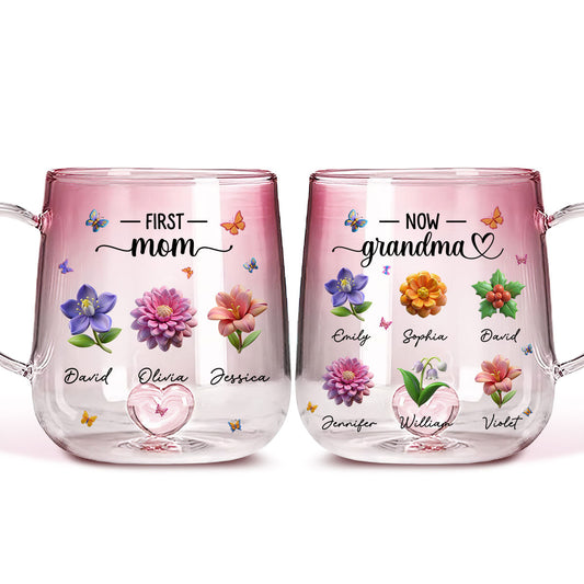 Grandma Birthmonth Flower - Personalized Custom Pink Gradient Glass Mug