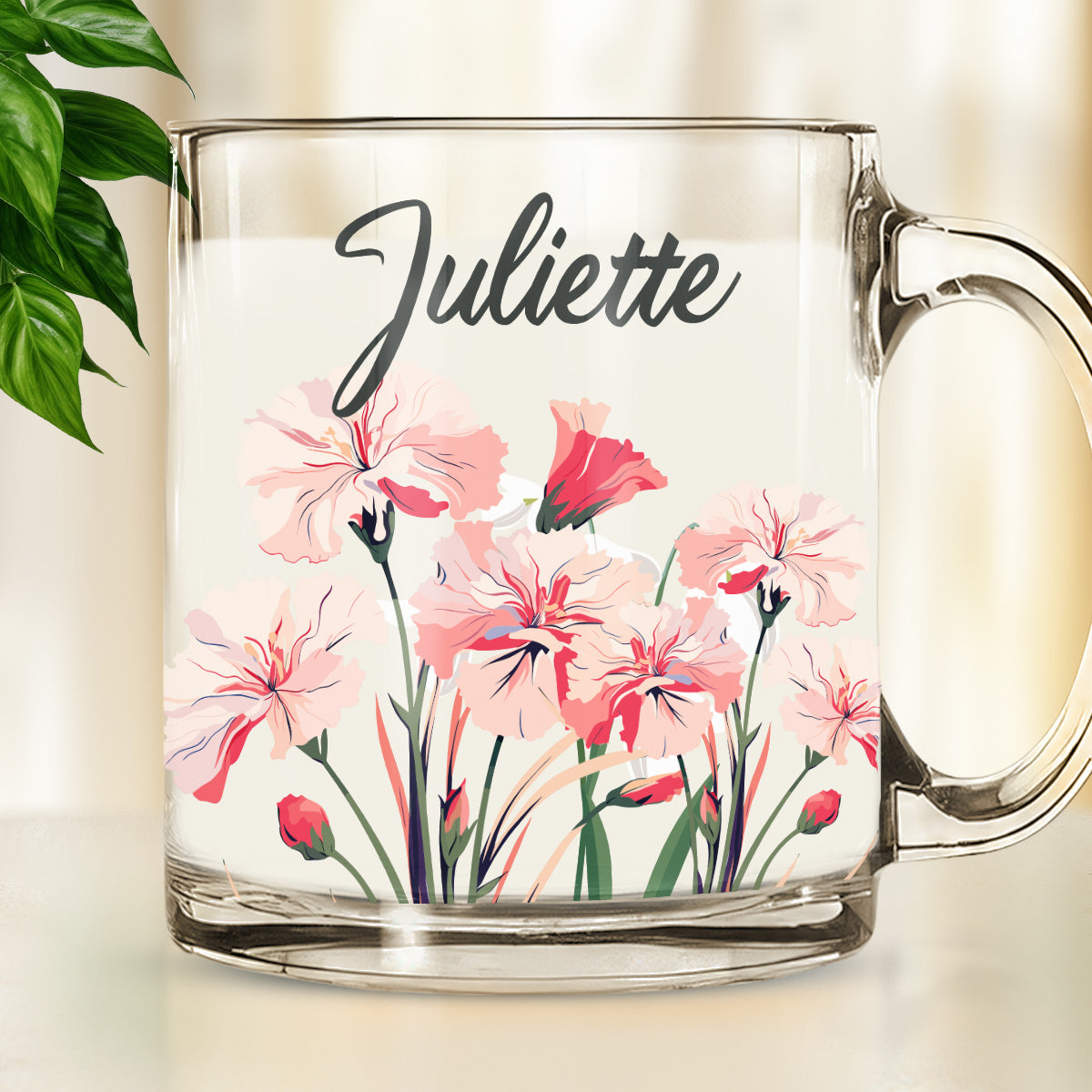 Custom Name Birth Month FLowers - Personalized Custom Glass Mug
