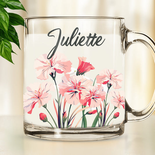 Custom Name Birth Month FLowers - Personalized Custom Glass Mug