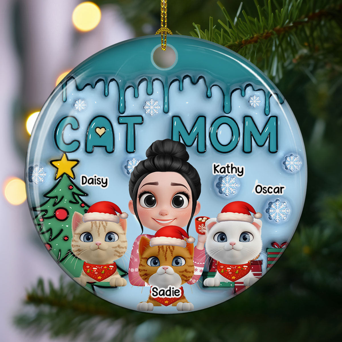 Me And Lovely Cat  - Personalized Custom 3D Inflated Effect Ceramic Ornament