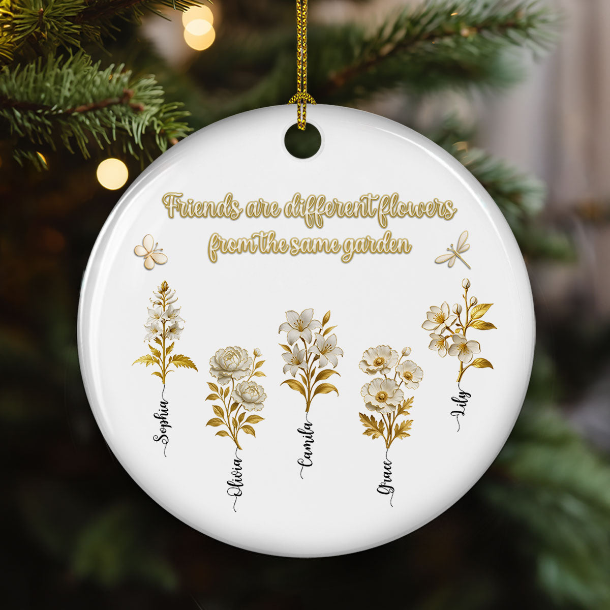 Golden Flower Sisters Are Different Flowers - Personalized Custom Ceramic Ornament