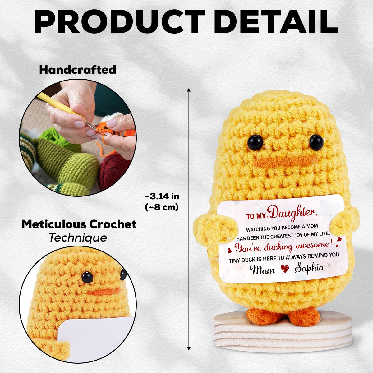 To My Daughter - Personalized Custom Duck Crocheted Plushie With Message