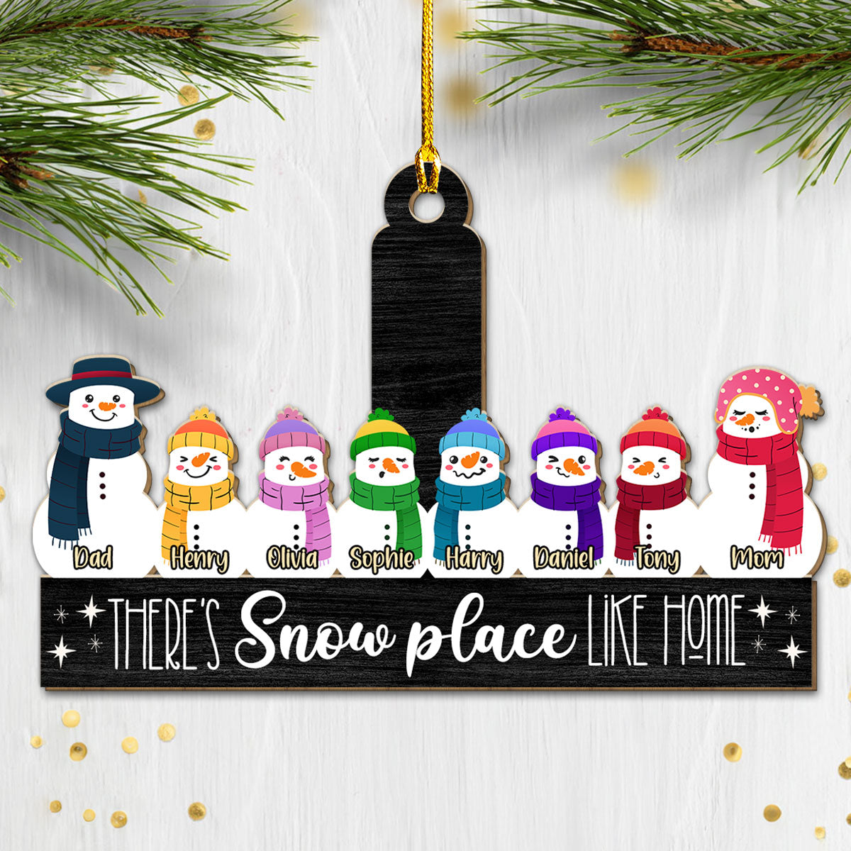 Snowman Family - Personalized Custom Wood Ornament