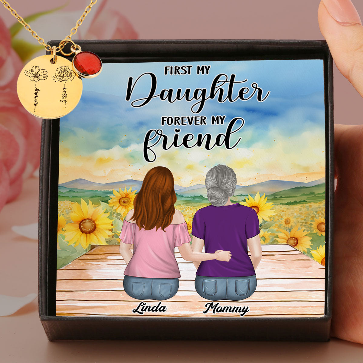 From Daughter To Forever Friend - Personalized Custom Birthstone Necklace With Message Card