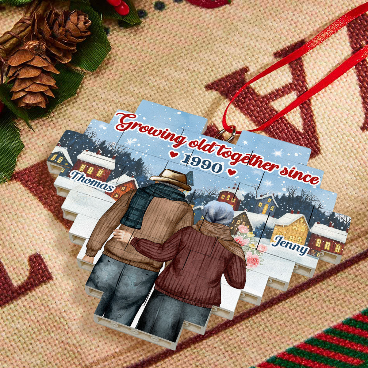 Growing Old Together - Personalized Custom Heart Puzzle Ornament