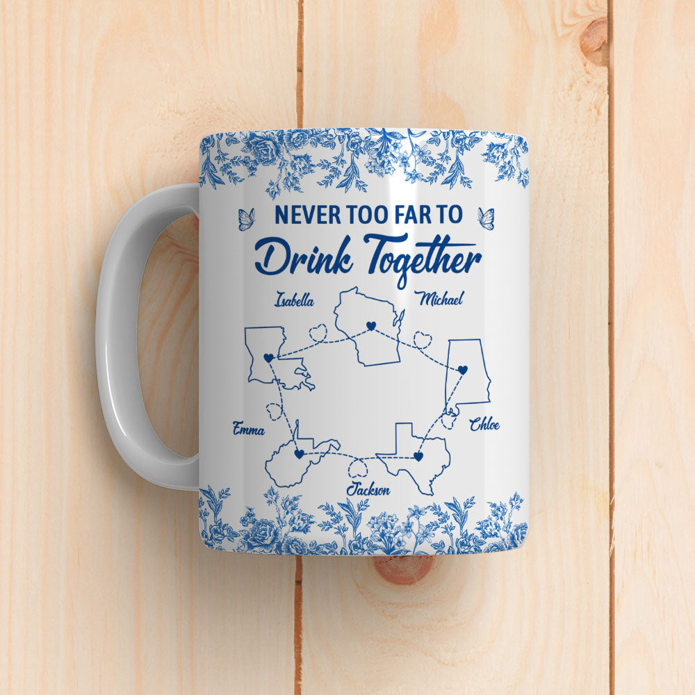 Never Too Far Toile Version - Personalized Custom Coffee Mug