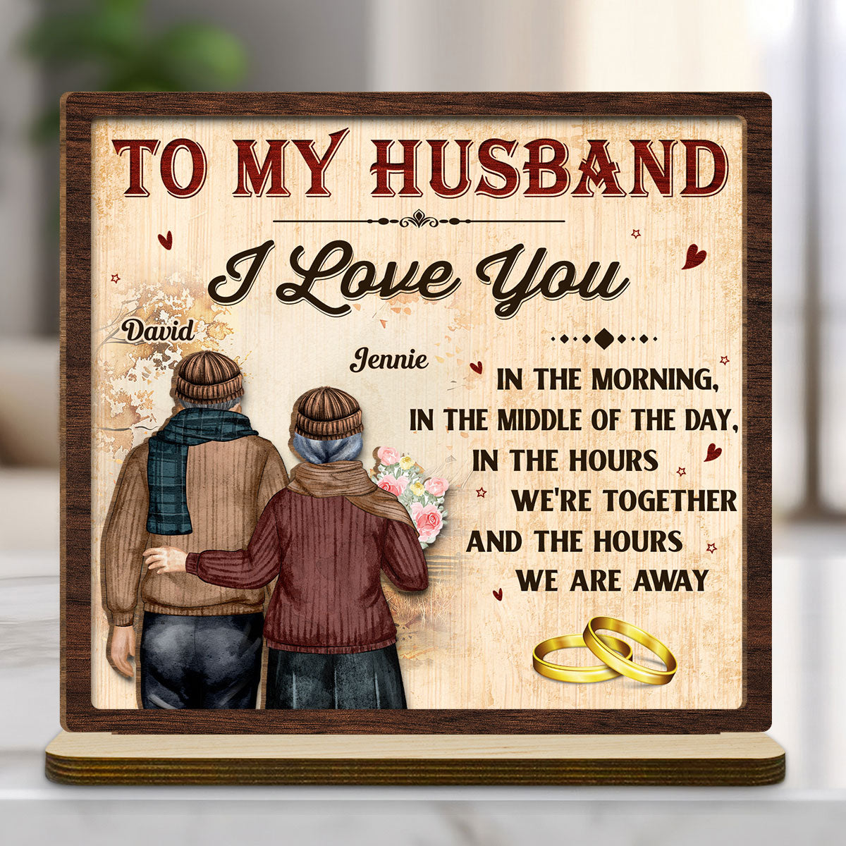 I Love You - Personalized Custom 2-Layer Wood Plaque With Flat Base
