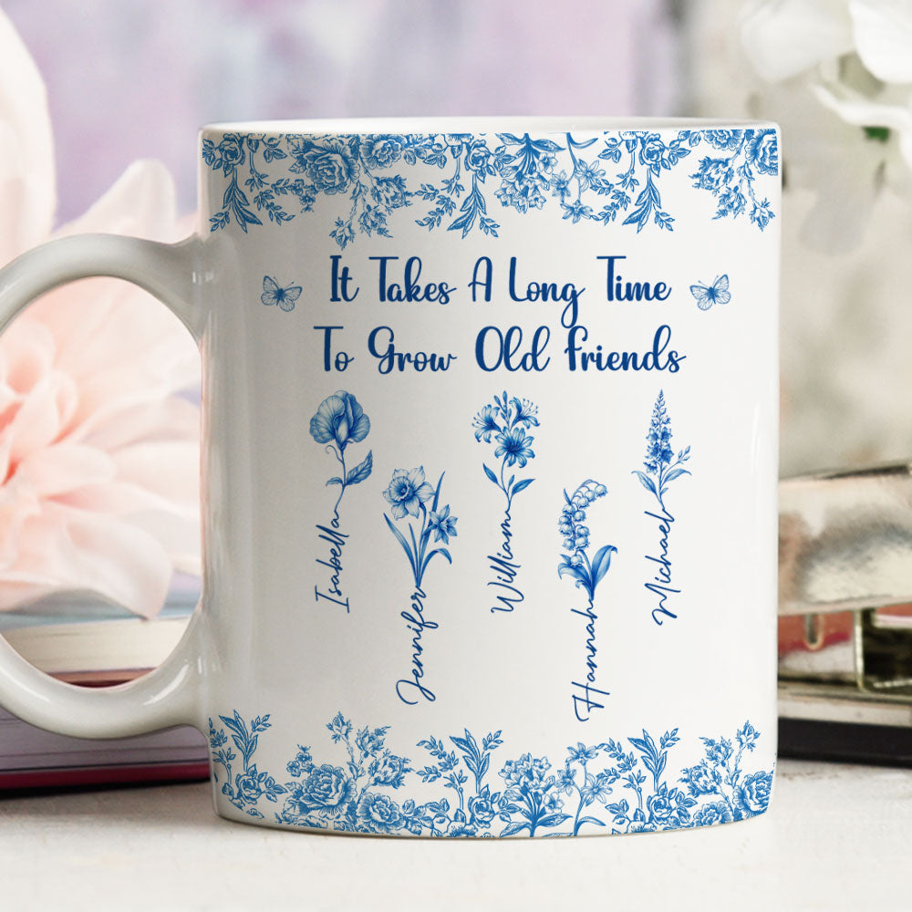 Bestie Flowers Toile De Jouy Style  - Personalized Custom Coffee Mug